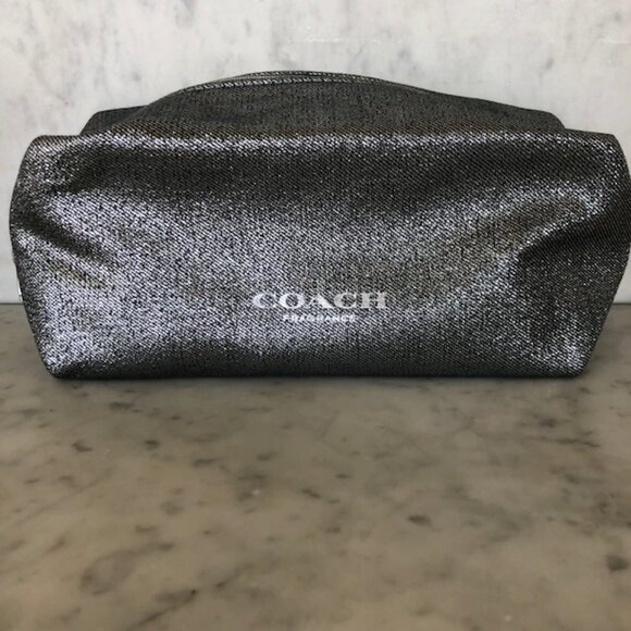 COACH Fragrance Silver Metallic Zip Top Toiletry Cosmetics Pouch - Picture 1 of 16